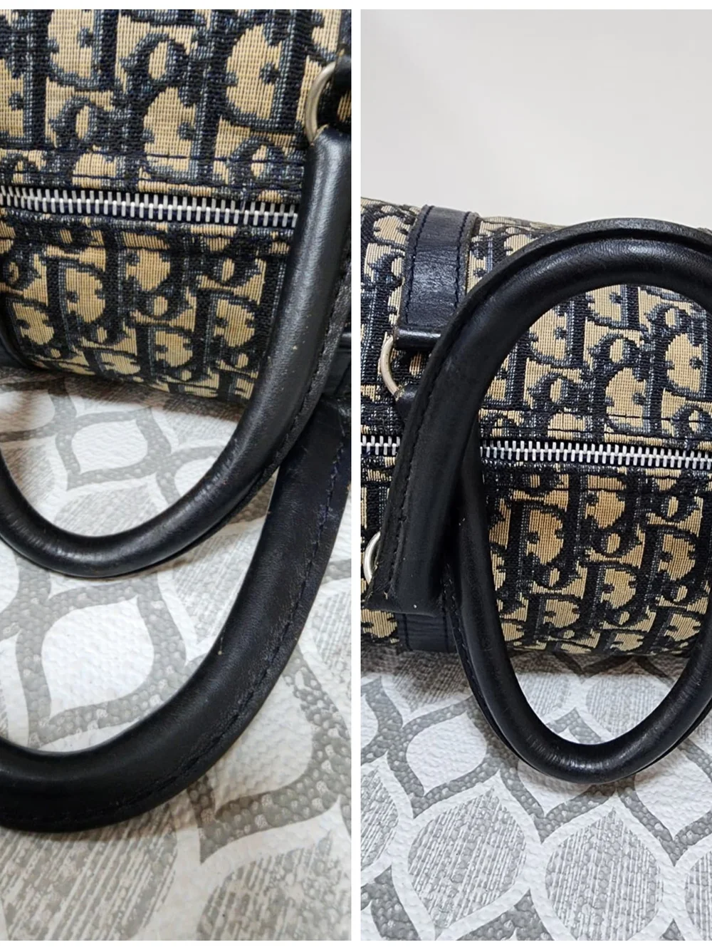 Christian Dior Vintage Trotter Boston Bag Black/Beige